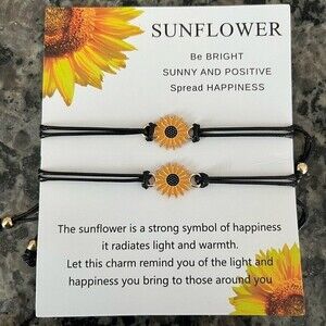 Set of 2 sunflower friendship bracelets NWT on Card With Poem Perfect Gift NEW